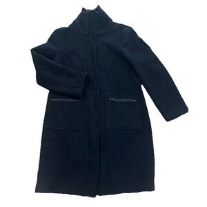 Mazzonetto RARE Black Womens Wool Coat Italy cowl collar lined Zip Pockets